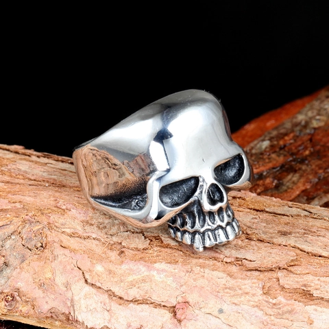 Edelstahl Totenkopf Ring Für Herren Vintage Gothic Punk Geometrisch Poliert Biker Finger Schmuck Band Halloween Party Geschenk