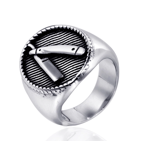 Anello a Sigillo da Uomo Vintage in Acciaio Inossidabile 316L Rasoio Tema Barbiere Stile Punk Industriale Gioiello Uomo