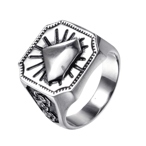 Anillo de Hombre Octogonal de Acero Inoxidable Vintage Flor de Rosa Relieve Geométrico Retro Punk Joyería Anillo para Hombre Mujer