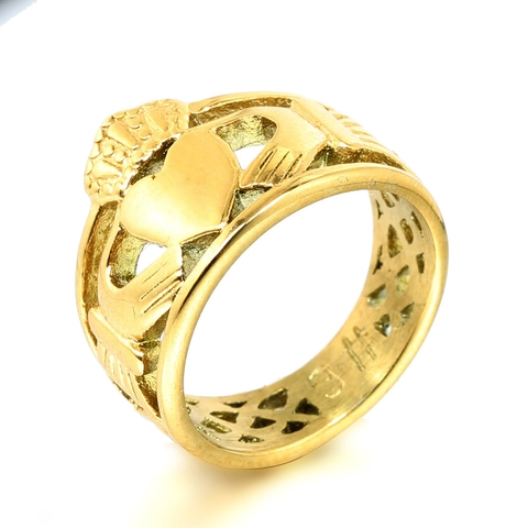 Vintage Edelstahl Claddagh Ring Für Damen Herren Hohl Herz Krone Hände Ring Mode Schmuck Fingerring Geschenk