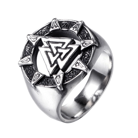 Anillo de Acero Inoxidable Estilo Vikingo Valknut con Runas para Hombre Mitología Nórdica Punk Biker Dominante Joyería de Dedo