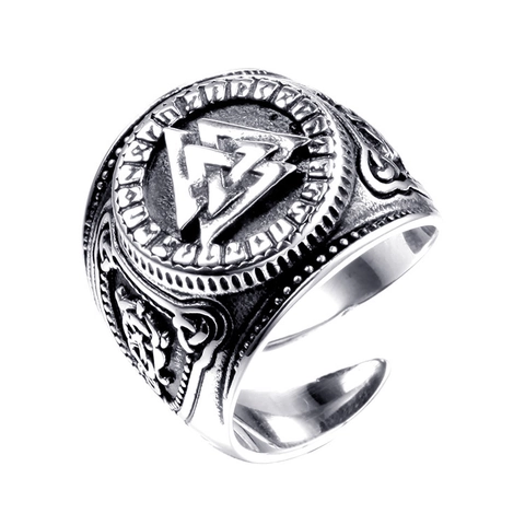 Anillo de Runas Vikingas Nórdicas Valknut de Acero Inoxidable 316L Vintage Nudo Celta Anillo Ajustable para Hombre Mujer Joyería Regalo
