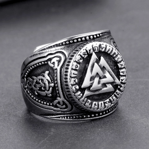 Anillo de Runas Vikingas Nórdicas Valknut de Acero Inoxidable 316L Vintage Nudo Celta Anillo Ajustable para Hombre Mujer Joyería Regalo