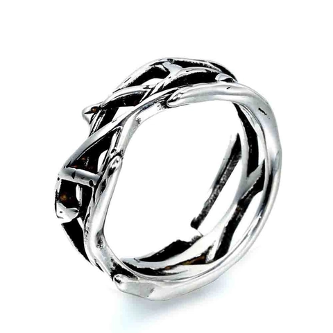 Vintage Gothic Stainless Steel Thorns Branches Open Ring For Men Women Hollow Out Geometric Vine Finger Ring Punk Jewelry Gift