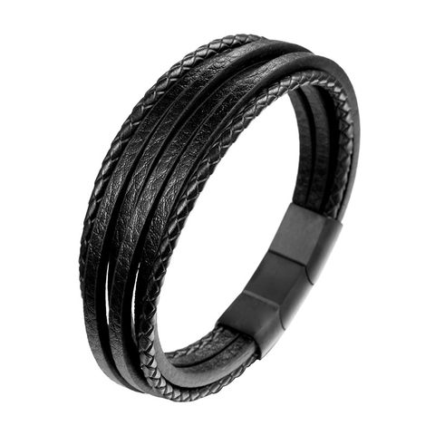 Men Vintage Multi Layer Braided Leather Bracelet With Stainless Steel Magnetic Clasp Casual Punk Wristband Fashion Jewelry