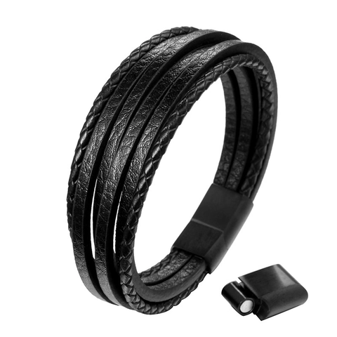 Men Vintage Multi Layer Braided Leather Bracelet With Stainless Steel Magnetic Clasp Casual Punk Wristband Fashion Jewelry
