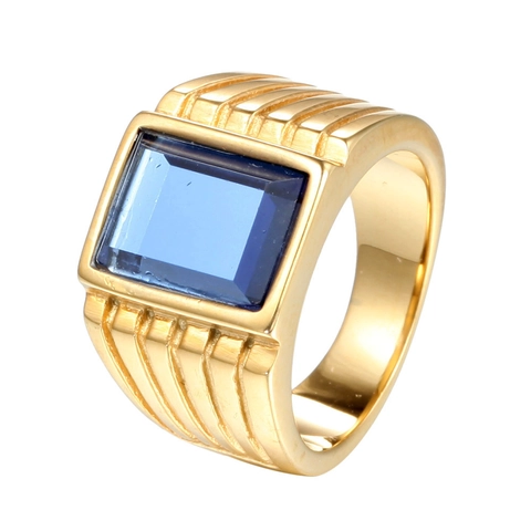 Vintage Herren Edelstahl Geometrischer Ring Vergoldet Zirkonia Eingelegt Breites Band Mode Business Schmuck Fingerring