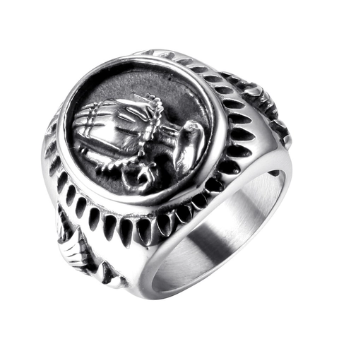 Anello in Acciaio Inossidabile Mani in Preghiera per Uomo Donna Gotico Punk Retro Religioso Croce Ali Rilievo Gioielli