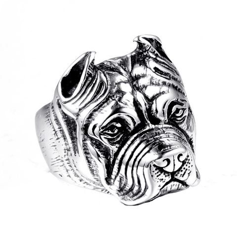 Anillo Cabeza De Pitbull Acero Inoxidable Vintage Punk Biker Motivo Animal Joyería Para Hombres Unisex Retro Banda