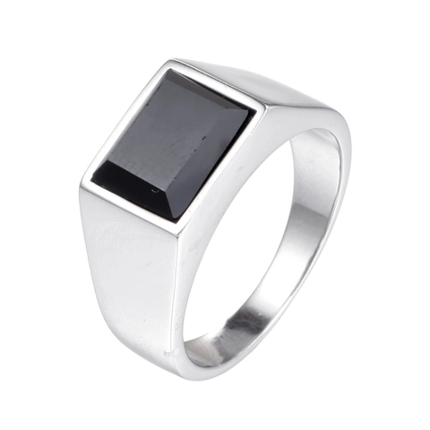 Bague Chevalière Géométrique pour Hommes en Acier Inoxydable Avec Agate Noire Pierre Œil de Tigre Bijoux Mode Européenne