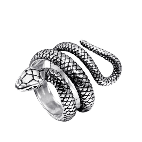 Anello Avvolgente a Serpente in Acciaio Inossidabile Vintage per Uomo Punk Gothic Serpent Spiral Ring Gioielli di Moda
