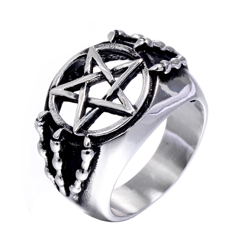 Retro Punk Stainless Steel Pentagram Claw Ring For Men Gothic Rock Hollow Star Band Ring Vintage Silver Black Jewelry Gift