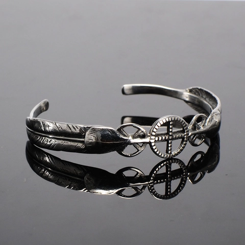 Bracciale Rigido Piuma in Acciaio Inossidabile Vintage per Uomo Donna Retro Etnico Tribale Aperto Gioielli Regalo Antichi