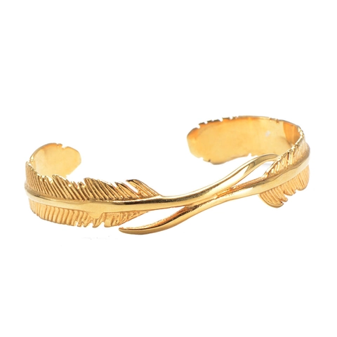 Retro Stainless Steel Feather Cuff Bracelet For Men Women Gold Plated Open Adjustable Bangle Fashion Jewelry Gift