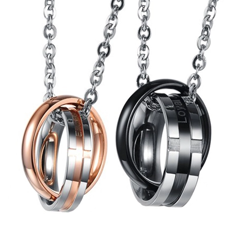Ciondolo Solo in Acciaio Inossidabile a Due Anelli Intrecciati per Coppia Inciso Loyal Endless Love Pendente per Collana Senza Catena