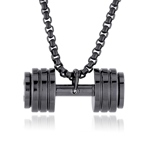 Stainless Steel Dumbbell Barbell Pendant Necklace For Men Fitness Sporty Jewelry Accessory Gold Silver Black Gym Theme Gift