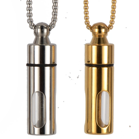 Stainless Steel Essential Oil Perfume Bottle Pendant Necklace Capsule Cylinder With Glass Window Memorial Jewelry For Unisex