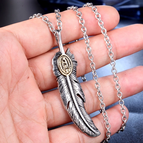 Vintage Edelstahl Feder Anhänger Ohne Kette Gold Silber Verwitterter Amerindian Stil Punk Herren Damen Schmuck