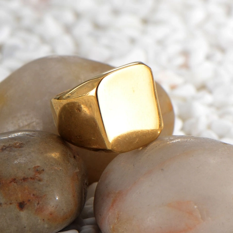 Anillo de Sello Clásico de Acero Inoxidable para Hombre Pulido Cuadrado Flat Top Anillo de Banda Joyería de Dedo Minimalista Negocios