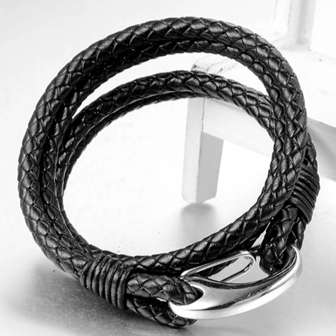 Men's Vintage Multi-layer Braided Leather Bracelet With Stainless Steel Fishhook Clasp Casual Industrial Style Jewelry Gift