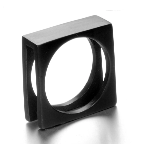 Anillo Cuadrado de Acero Inoxidable Minimalista Anillo de Banda Hueca Geométrica para Mujeres Hombres Oro Negro Plata Joyería de Moda