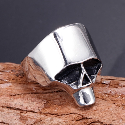 Anello in Acciaio Inossidabile con Teschio Vintage Punk Biker Gotico Testa d'Anello Argento Lucidato Gioielli Moda Uomo Donna