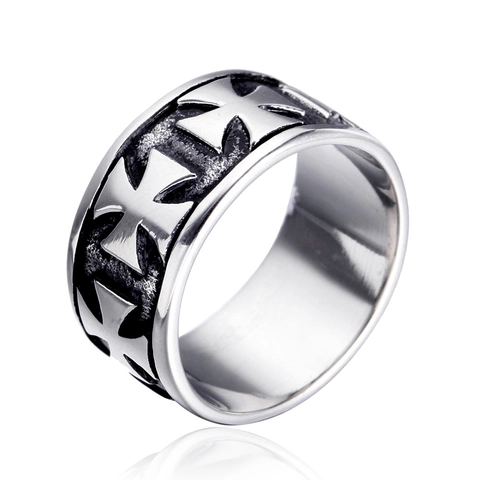 Anillo de Cruz Vintage Hombre Acero Inoxidable Punk Band Gótico Relieve Pulido Envejecido Color Acero Joyería Regalo
