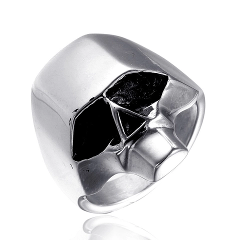Anello in Acciaio Inossidabile con Teschio Vintage Punk Biker Gotico Testa d'Anello Argento Lucidato Gioielli Moda Uomo Donna
