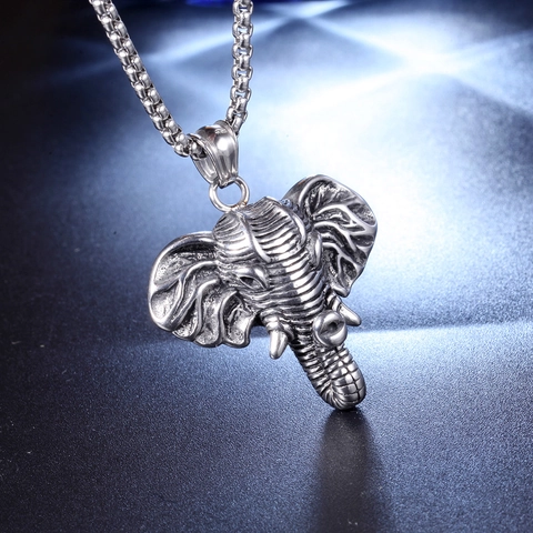 Vintage Stainless Steel Elephant Head Pendant Only Without Chain Retro Ethnic Animal Design Jewelry Pendant For Men Women