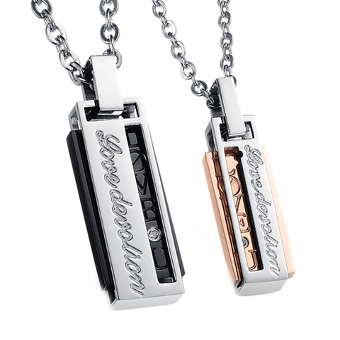 Anhänger Ohne Kette Edelstahl Rechteckige Bar Für Paare Love Devotion Graviert Strass Eingelegter Schmuck