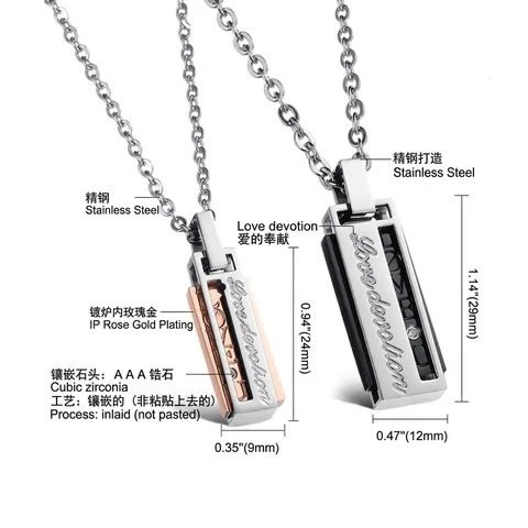 Anhänger Ohne Kette Edelstahl Rechteckige Bar Für Paare Love Devotion Graviert Strass Eingelegter Schmuck