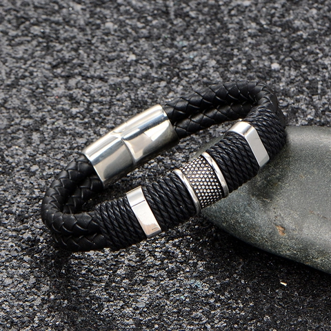 Bracciale da Uomo in Acciaio Inossidabile Intrecciato Con Chiusura Magnetica Stile Punk Nero Gioielli Regalo Moda Accessori