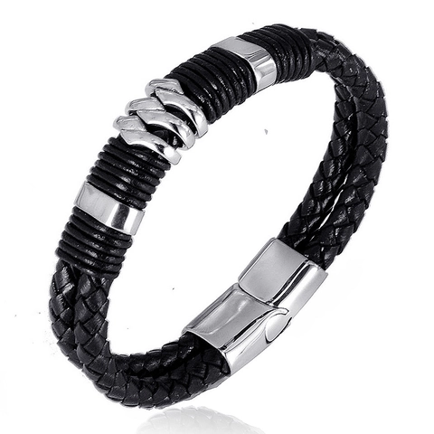 Bracciale in Pelle Intrecciata da Uomo Con Chiusura Magnetica in Acciaio Inossidabile Gioielli da Mano Casual Moda Regalo