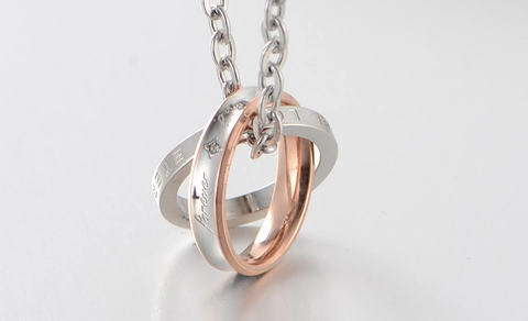 Titanstahl Doppelring Anhänger Ohne Kette Mit Strass Gravur Love Forever Halskette Für Damen Herren Schmuck