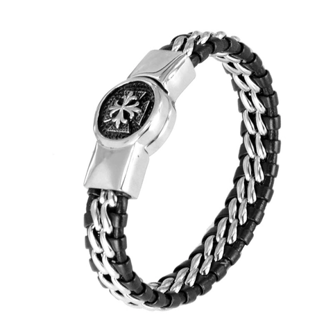 Bracciale Intrecciato a Croce Punk da Uomo Vintage in Acciaio al Titanio Cordino Nero Chiusura Magnetica Gioielli Gotici