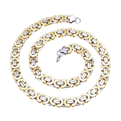 Men Titanium Steel Byzantine Chain Necklace Industrial Punk Style Two Tone Gold Silver Black Heavy Metal Jewelry Gift For Men