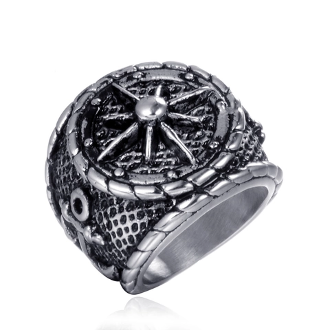 Vintage Roestvrijstalen Nautische Anker Kompas Ring Voor Heren Punk Gothic Zegelring Retro Industriële Stijl Sieraden Accessoire