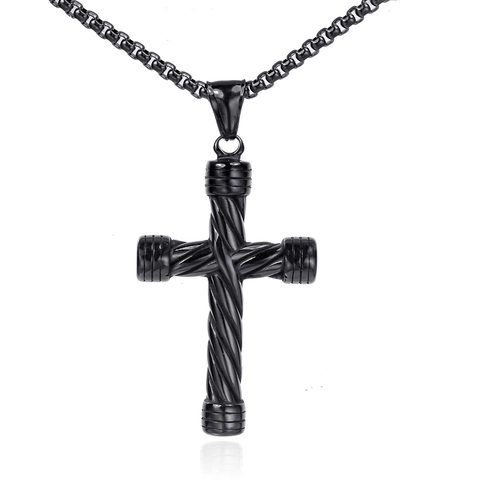 Vintage Stainless Steel Cross Pendant Necklace For Men Women Punk Gothic Twisted Rope Design Industrial Style Jewelry Gift