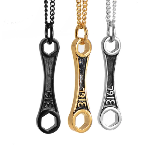 Ciondolo a Chiave Inglese in Acciaio Inossidabile 316L per Uomo Punk Stile Strumenti Meccanici Solo Ciondolo Senza Catena