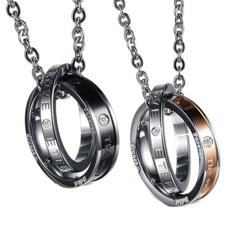 Titanium Staal Dubbele Ring Hanger Zonder Ketting Gegraveerd Love Eternity Strass Paar Hanger Voor Heren Dames