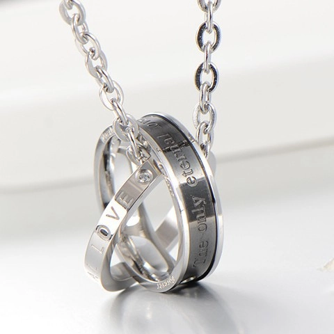Titanium Staal Dubbele Ring Hanger Zonder Ketting Gegraveerd Love Eternity Strass Paar Hanger Voor Heren Dames
