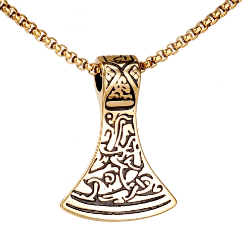 Vintage Stainless Steel Viking Axe Pendant Nordic Runes Punk Rock Thor Hammer Necklace Pendant Only For Men Jewelry