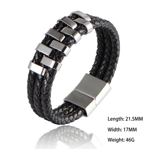 Bracciale in Pelle Intrecciata Uomo Punk Rock Acciaio Inossidabile al Titanio Multistrato Chiusura Magnetica Gioielli Moda per Uomo Donna
