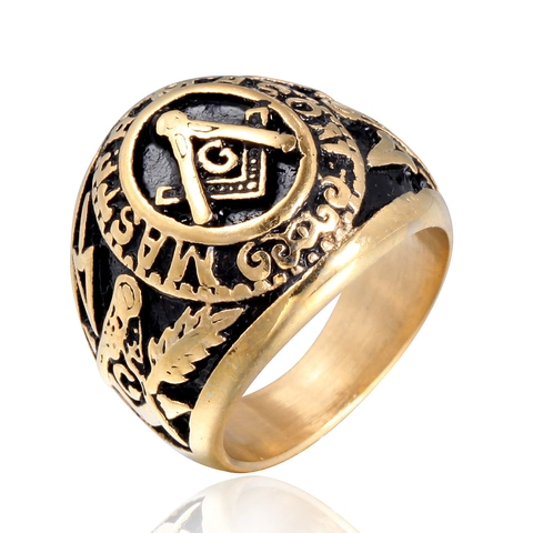 Bague de Franc-Maçonnerie en Acier Inoxydable Vintage pour Hommes Bague Chevalière Master Mason Symbole G Bijoux Punk Or Argent