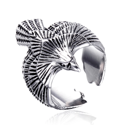 Vintage Roestvrij Staal Adelaar Vleugel Open Ring Punk Gotisch Verstelbaar Vliegende Adelaar Vingerring Voor Heren Dames Sieraden