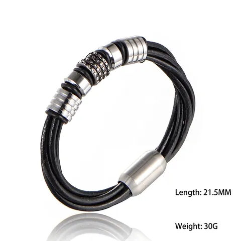 Herren Gewebtes Lederarmband Edelstahl Strass Mehrlagiges Kordelarmband Mit Magnetverschluss Mode Handschmuck