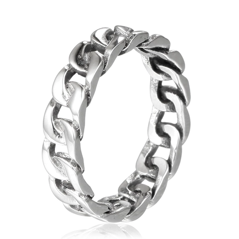Anello Punk in Acciaio Inossidabile con Maglia Cubana per Uomo Donna Retro Hip Hop Argento Lucidato Anello a Fascia Gioielli Moda