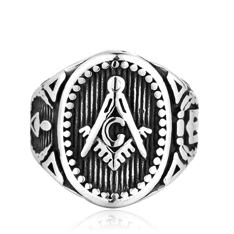 Bague Maçonnique Vintage en Acier Inoxydable pour Homme Équerre Et Compas Symbole G Bague Bande en Relief Bijoux Homme Rétro Punk