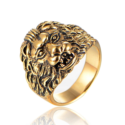 Anillo De Cabeza De León De Acero Inoxidable Vintage Para Hombre Estilo Punk Gótico Anillo De Motero De Metal Joyería Regalo Para Él