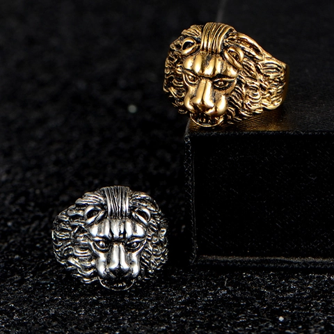 Vintage Stainless Steel Lion Head Ring For Men Punk Gothic Style Metal Animal Biker Ring Jewelry Accessories Gift For Him